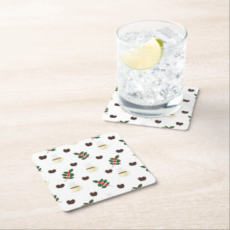 Coffee Pattern with Beans, Cups, and Coffee trees Square Paper Coaster