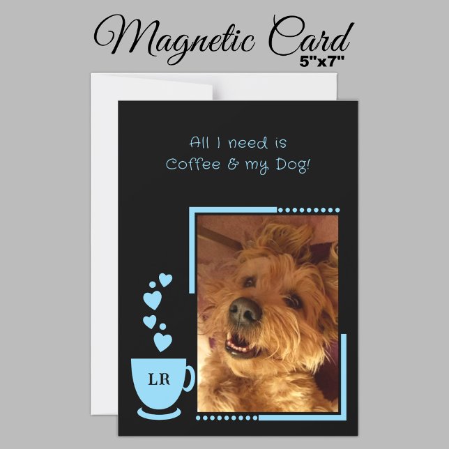 Coffee pets photo black blue magnetic card (Creator Uploaded)