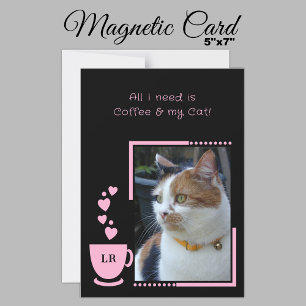 Coffee pets photo black pink magnetic card