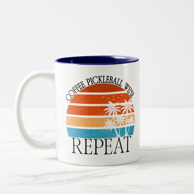 Coffee Pickleball Wine Repeat Funny Sports Player  Two-Tone Coffee Mug (Left)