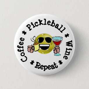 Coffee, Pickleball, Wine, Repeat Pickleball Addict 6 Cm Round Badge