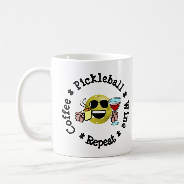 Coffee, Pickleball, Wine, Repeat Pickleball Addict Coffee Mug (Left)
