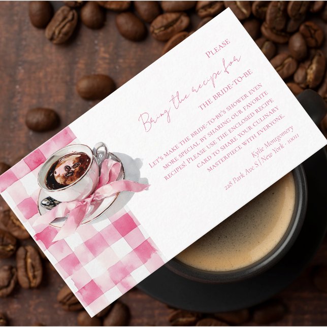 Coffee Pink Bow Bridal Shower Recipe Request Card (Creator Uploaded)