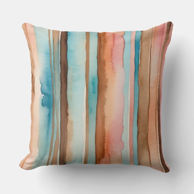 Coffee Pink Peach and Turquoise stripes Cushion (Front)