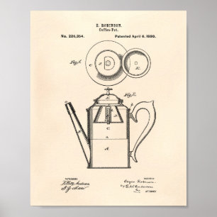 Coffee Pot 1880 Patent Art Old Peper Poster