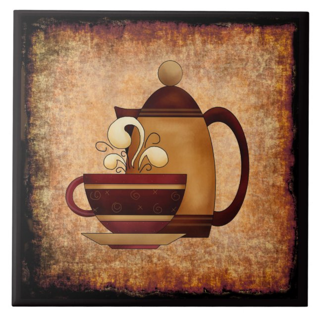 Coffee Pot & Cup Ceramic Kitchen Tile (Front)