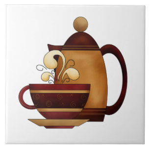 Coffee Pot & Cup Cute Ceramic Kitchen Tile