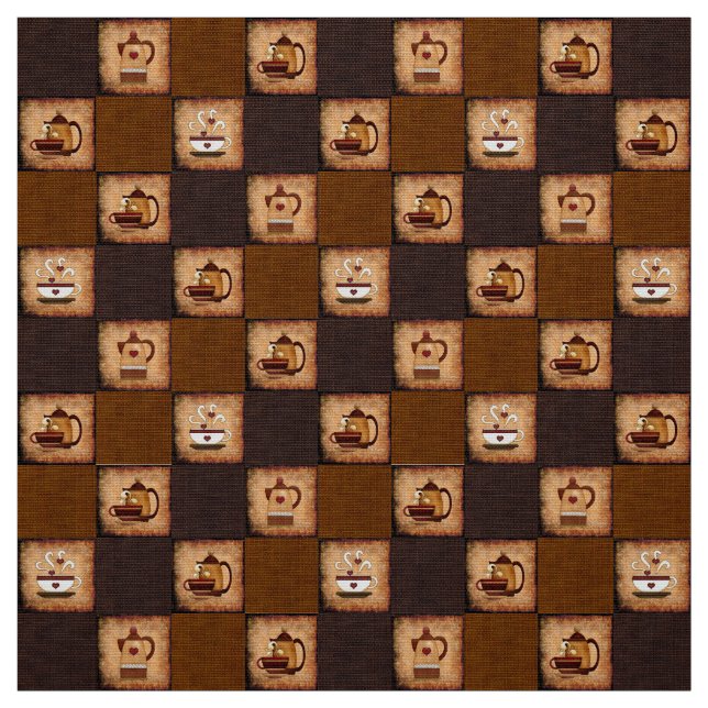 Coffee Pot & Cups Rustic Fabric (Swatch)