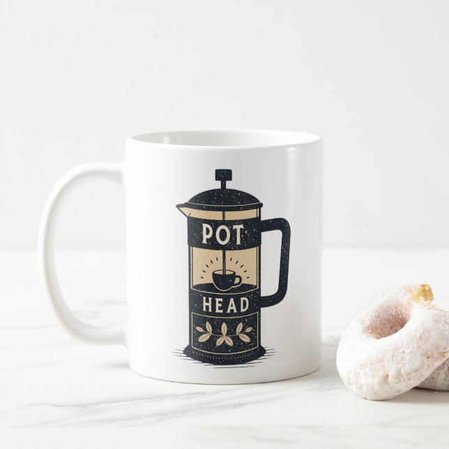 Coffee Pot Head Funny Coffee  Coffee Mug (With Donut)
