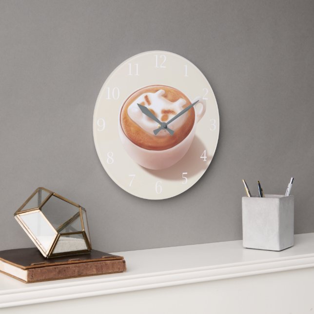 Coffee Pun: Iron T Foaming With Feelings Art Large Clock (Office)