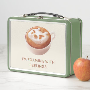 Coffee Pun: Iron T Foaming With Feelings Art Metal Lunch Box