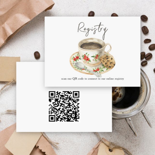 Coffee QR Code Bridal Shower Registry  Enclosure Card (Creator Uploaded)