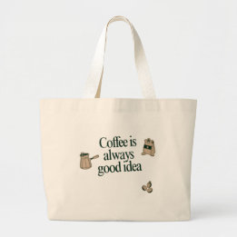 Coffee quote design: Coffee is always good idea Large Tote Bag