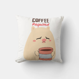 Coffee Required – Cute Tired Doodle Design Cushion