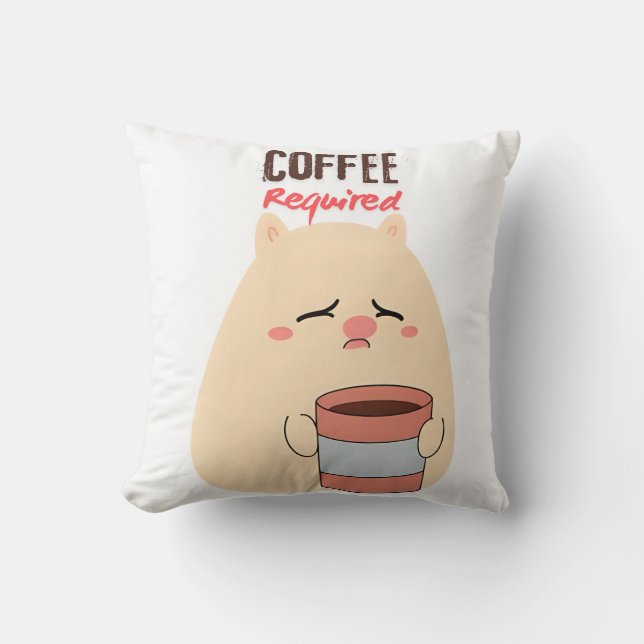 Coffee Required – Cute Tired Doodle Design Cushion (Front)