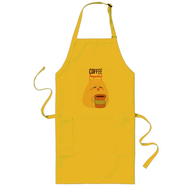 Coffee Required – Cute Tired Doodle Design Long Apron (Front)