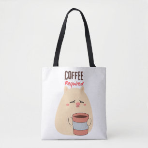 Coffee Required – Cute Tired Doodle Design Tote Bag