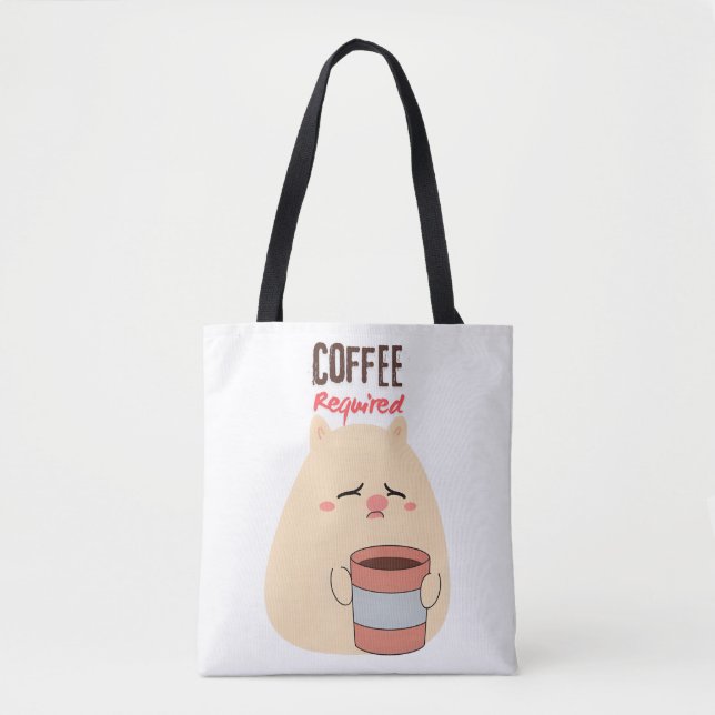 Coffee Required – Cute Tired Doodle Design Tote Bag (Front)