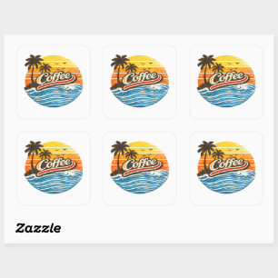 Coffee Retro Sunset Design Square Sticker