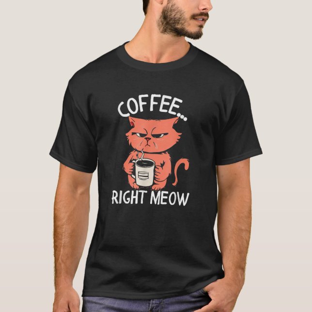 Coffee Right Meow Funny Cat Coffee Lovers Saying Q T-Shirt (Front)