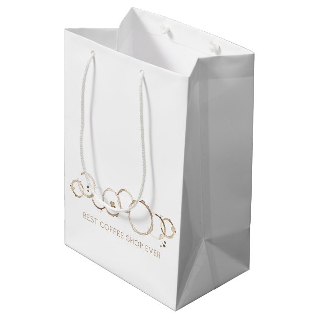 Coffee Rings BUSINESS NAME Coffee Shop Fun Medium Gift Bag (Back Angled)