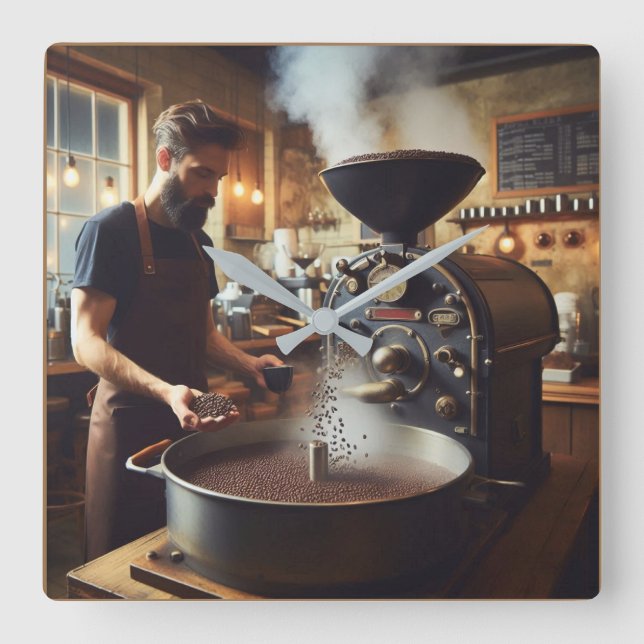 Coffee Roaster Square Wall Clock (Front)