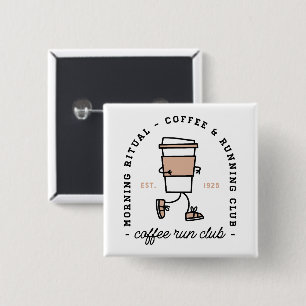 Coffee run club funny running lover aesthetic 15 cm square badge