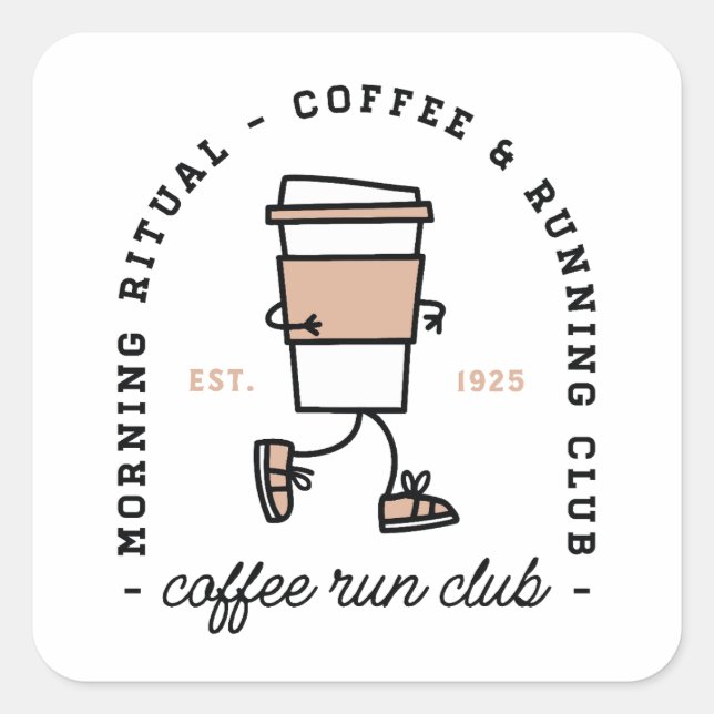 Coffee run club funny running lovers aesthetic square sticker (Front)