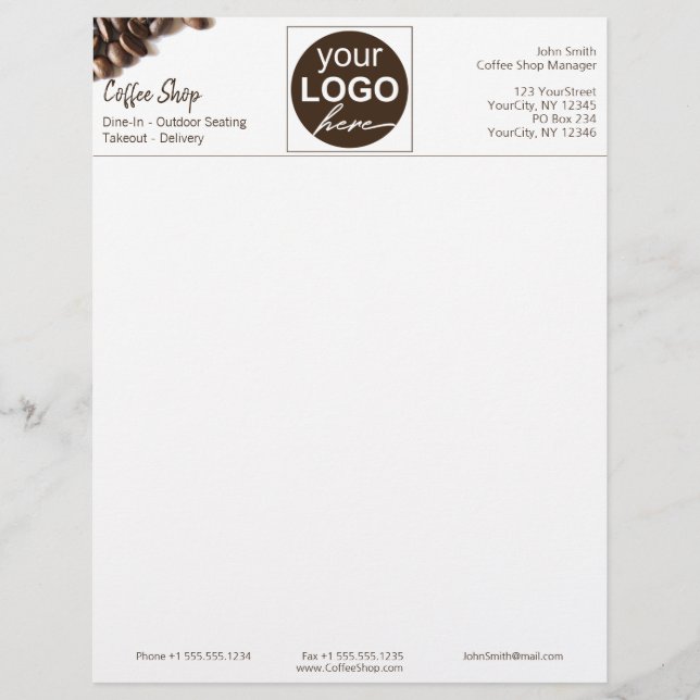 Coffee Rustic Beans Coffee Shop Business Your Logo Custom Letterhead (Front)