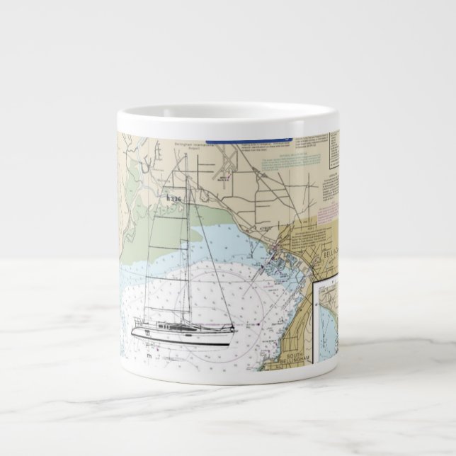 Coffee Sailboat Mug with Navigation Chart (Front)
