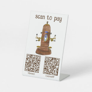 Coffee SCAN TO PAY QR Vintage Espresso Watercolor Pedestal Sign