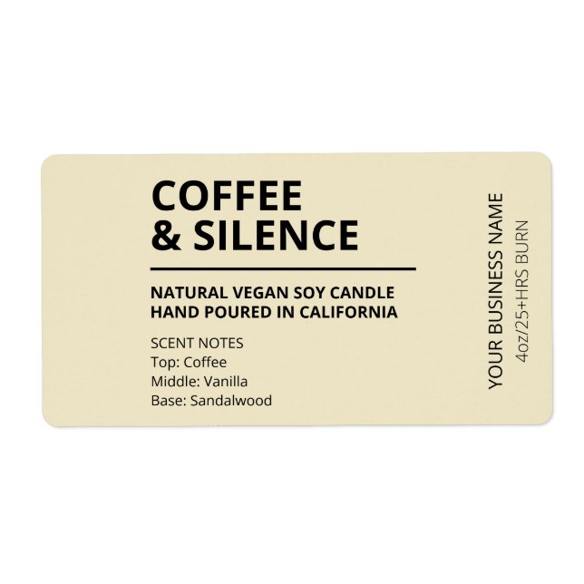 Coffee Scented Tan Coloured Candle Labels (Front)