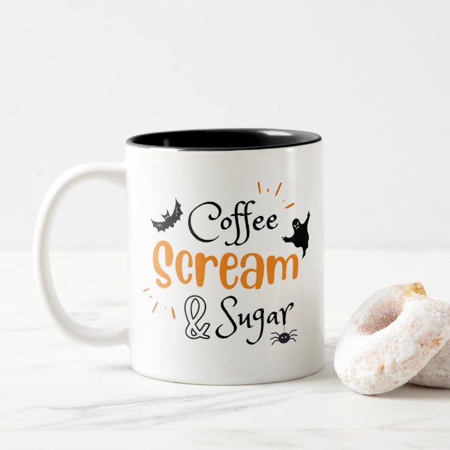 Coffee Scream and Sugar Halloween Two-Tone Coffee Mug (With Donut)