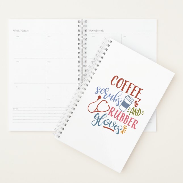 Coffee Scrubs And Rubber Gloves Design For Nurse Planner (Display)