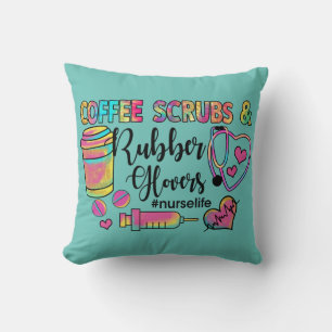 Coffee Scrubs and Rubber Gloves Nurse Cushion