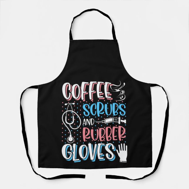 COFFEE SCRUBS RUBBER GLOVES RN Registered Nurse Apron (Front)