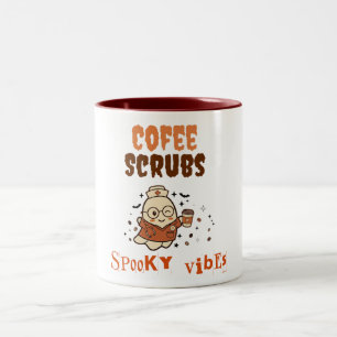 Coffee Scrubs Spooky Vibes Halloween Cute Nurse Two-Tone Coffee Mug