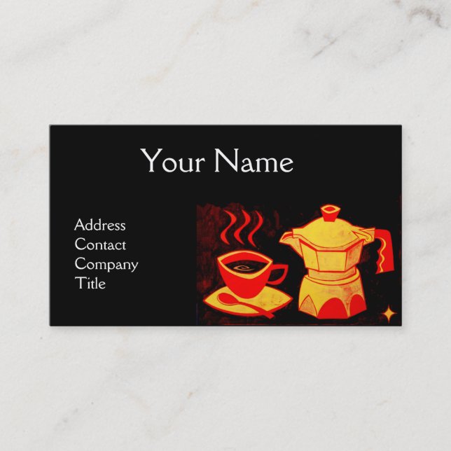 COFFEE SHOP /BAR /Red Yellow Coffee cup ,coffeepot Business Card (Front)