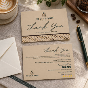 Coffee Shop Beige Script & Coffee Bean Design Thank You Card