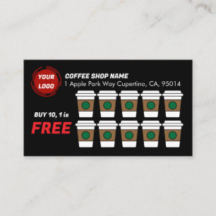 Coffee Shop Buy 10 Get 1 CUSTOM Loyalty Card