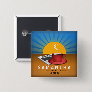 Coffee Shop Cafe Staff ID Name Tag Square Badge