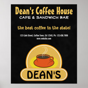 Coffee Shop Coffee Cup Custom Black Cafe Posters
