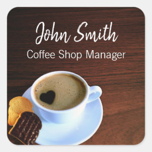 Coffee Shop Coffee Cup Heart Shaped Foam Cookie Square Sticker