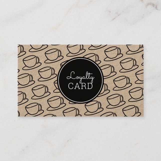 Coffee Shop Cup Pattern Kraft Loyalty Card (Front)