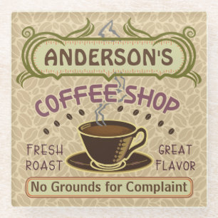 Coffee Shop Custom Name Beans Mug Personalised v2 Glass Coaster