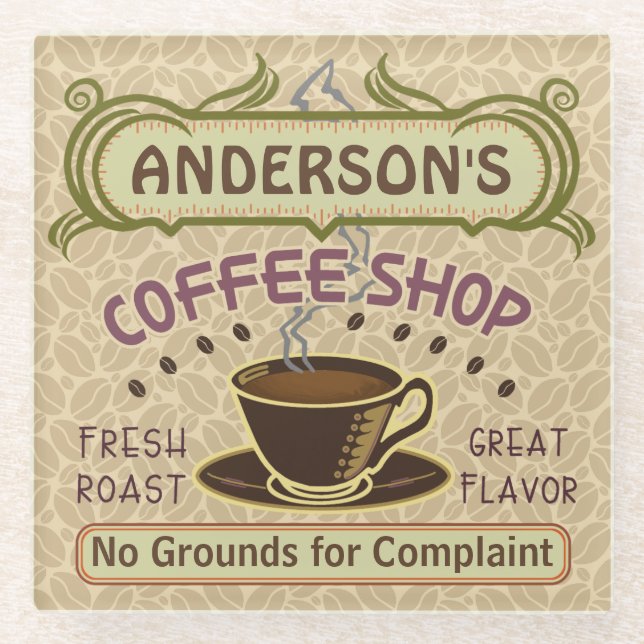 Coffee Shop Custom Name Beans Mug Personalised v2 Glass Coaster (Front)