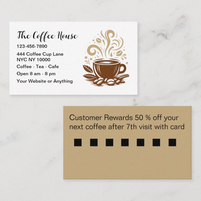Coffee Shop Customer Rewards Business Cards (Front/Back)