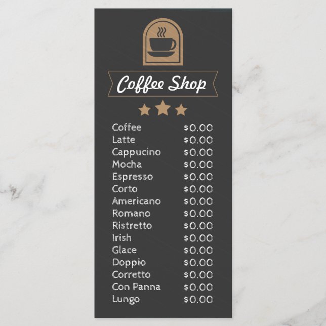 Coffee Shop customisable add photo menu template (Front)