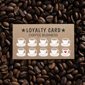 Coffee Shop Cute Cups Rustic Kraft Coffee Loyalty Card