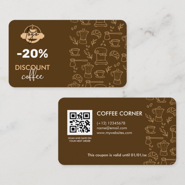 Coffee Shop Discount Card with logo and QR Code (Front/Back)